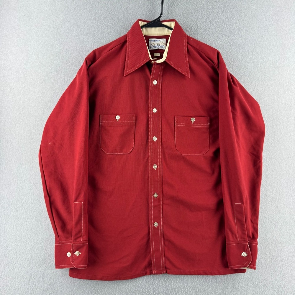 Vintage 70s Arrow Shirt Mens 16 Polyester Short Sleeve Disco Button Doubler